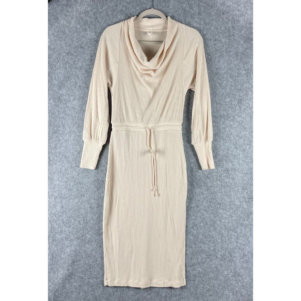 Anthropologie Daily Practice Midi Dress Womens XS Ivory Cowl Neck Long Sleeve